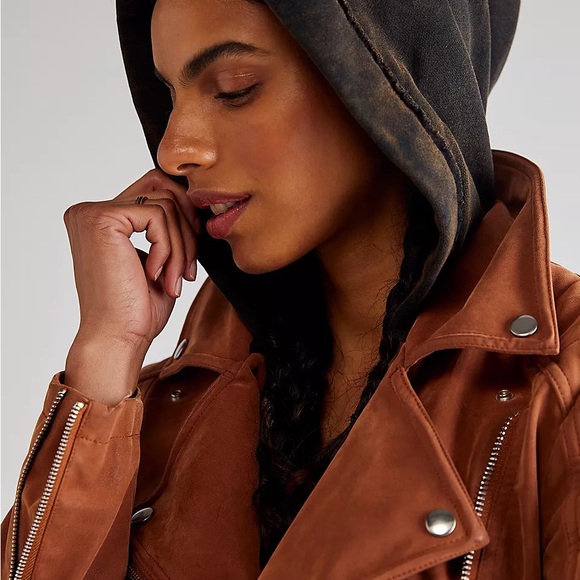 FREE People Harriett Vegan Suede Hooded Moto-Style Jacket S / M - Picture 4 of 4